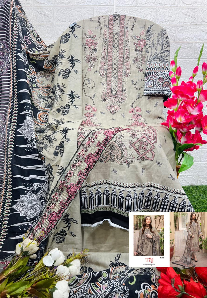 Taj 582 Pure Cotton Print With Heavy Self Embroidery Pakistani Suits