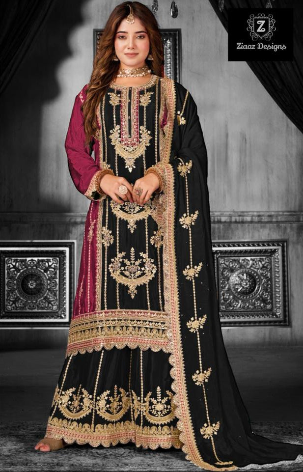 Ziaaz Designs Code 472 D Chinon Semi Stitched Very Heavy Embroidery Sequins Work Pakistani Kameez