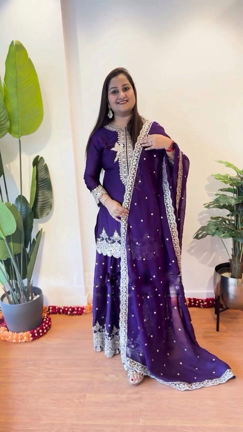 Nsr 837 Purple Faux Georgette With Heavy Embroidery Sequence Work Pakistani Suits