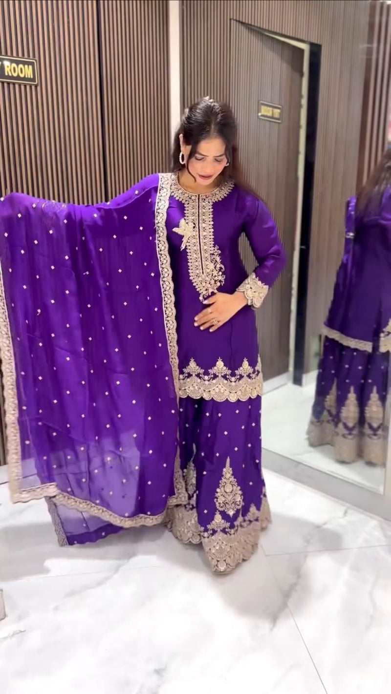 Nsr 837 Purple Faux Georgette With Heavy Embroidery Sequence Work Pakistani Suits