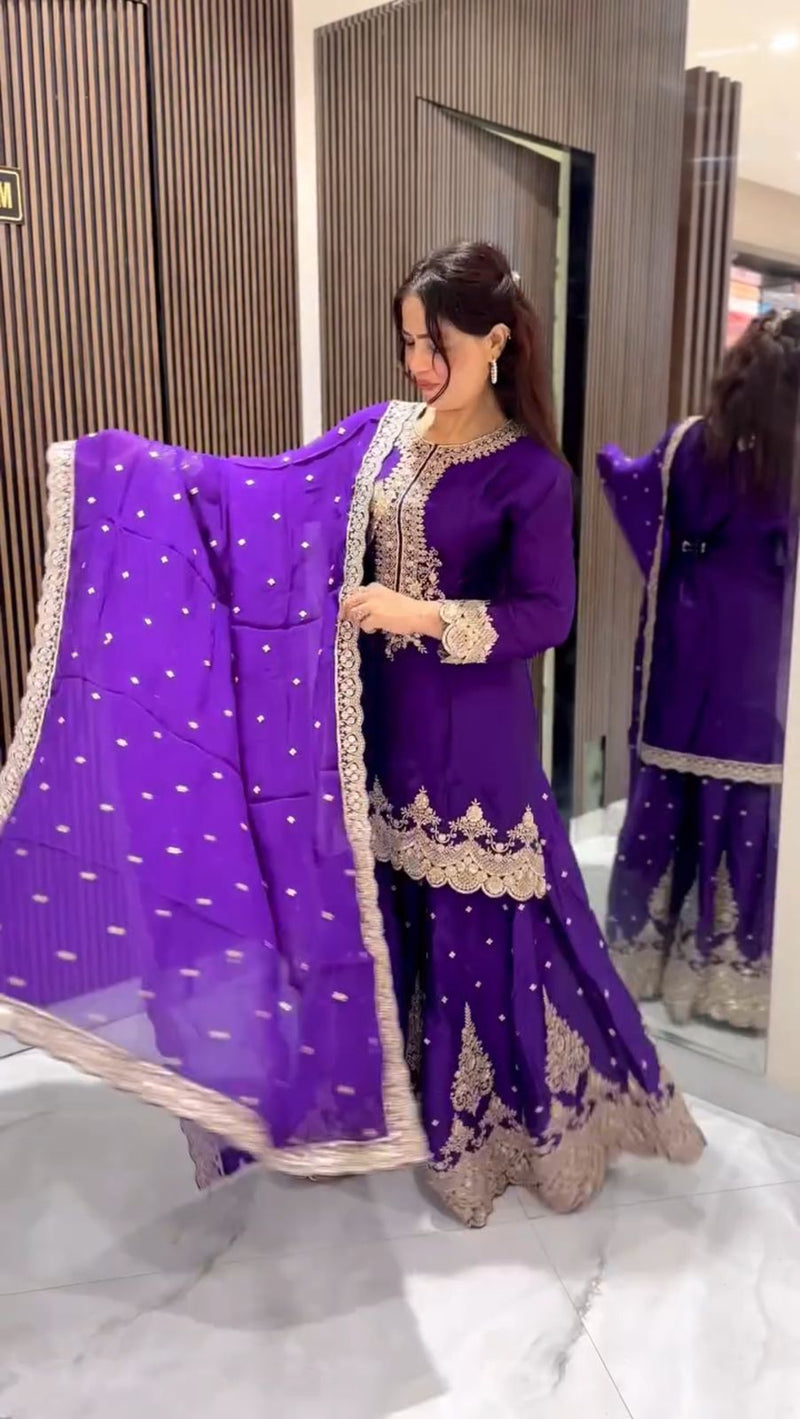 Nsr 837 Purple Faux Georgette With Heavy Embroidery Sequence Work Pakistani Suits