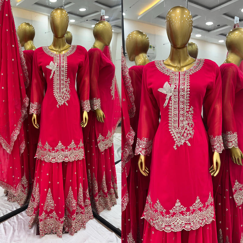 Nsr 837 Pink Faux Georgette With Heavy Embroidery Sequence Work Pakistani Suits