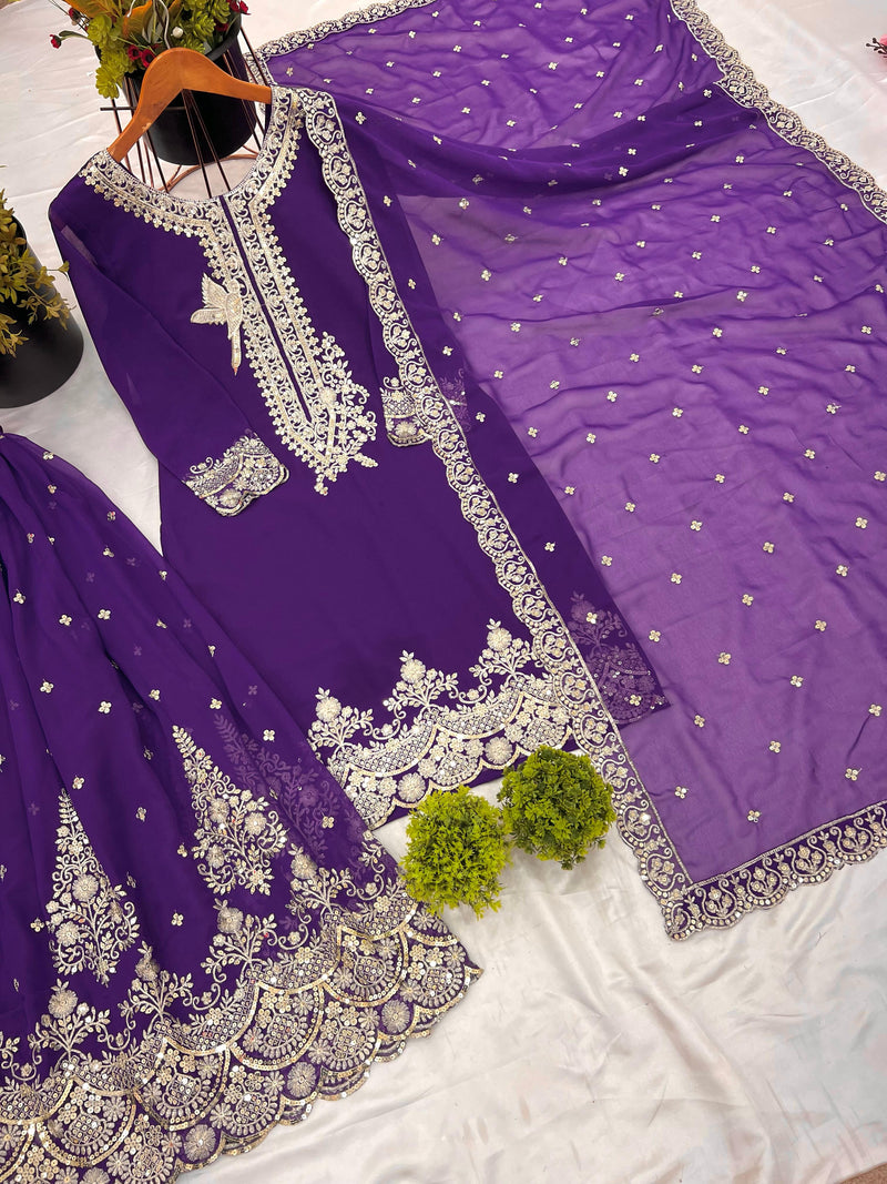 Nsr 837 Purple Faux Georgette With Heavy Embroidery Sequence Work Pakistani Suits