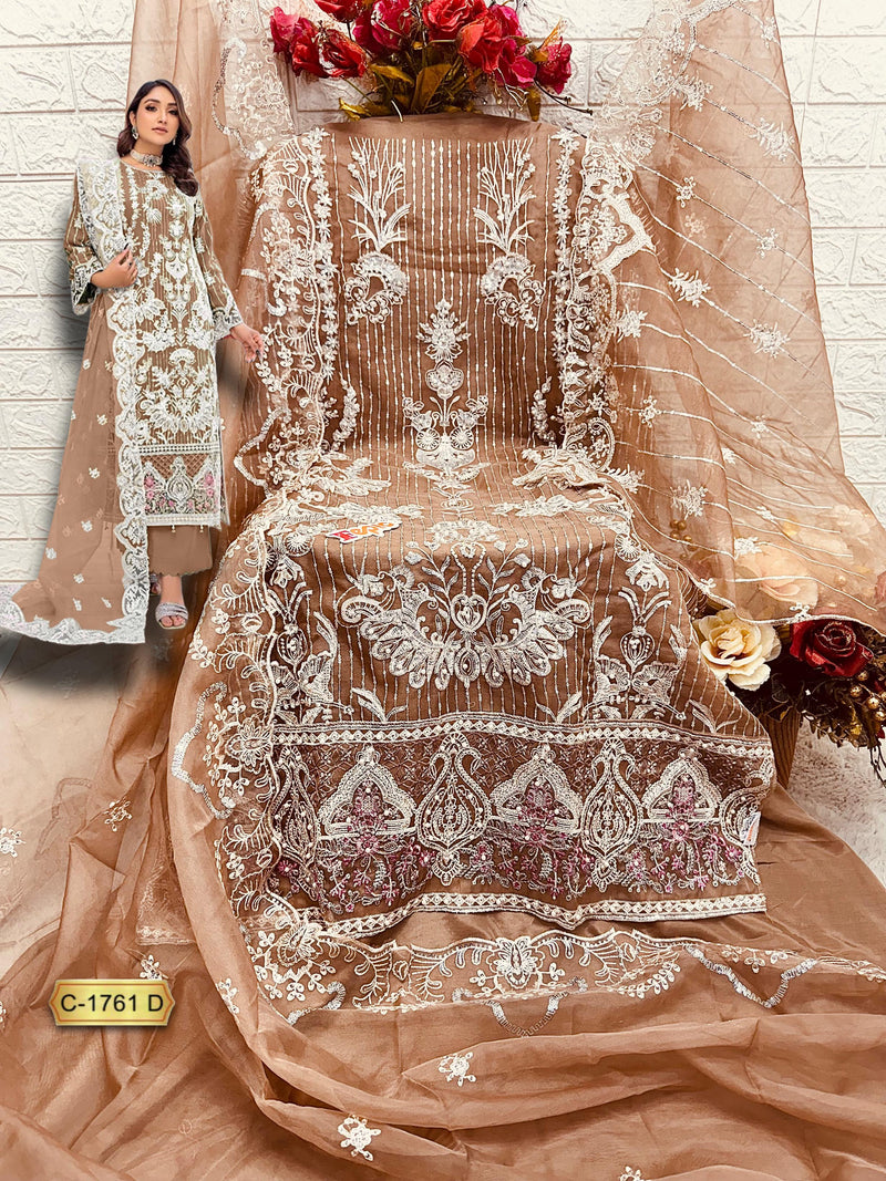 Fepic Rosemeen C 1761 D Organza Embroidered With Pearl Work Pakistani Suits