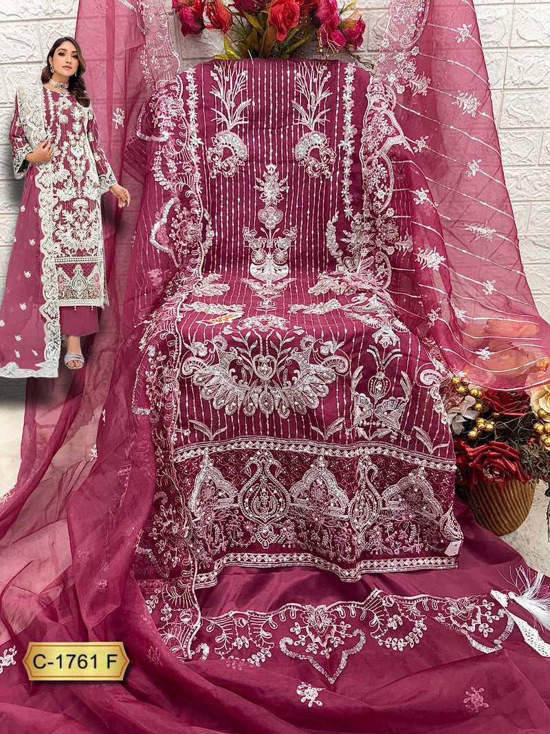 Fepic Rosemeen C 1761 F Organza Embroidered With Pearl Work Pakistani Suits