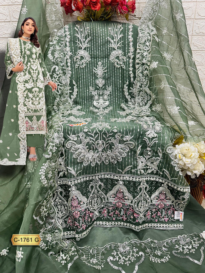 Fepic Rosemeen C 1761 G Organza Embroidered With Pearl Work Pakistani Suits