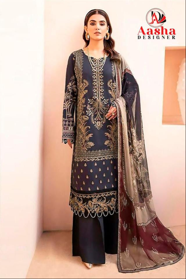 Aasha 1065 A Pure Cotton Print With Heavy Self Embroidery Worked Pakistani Suits