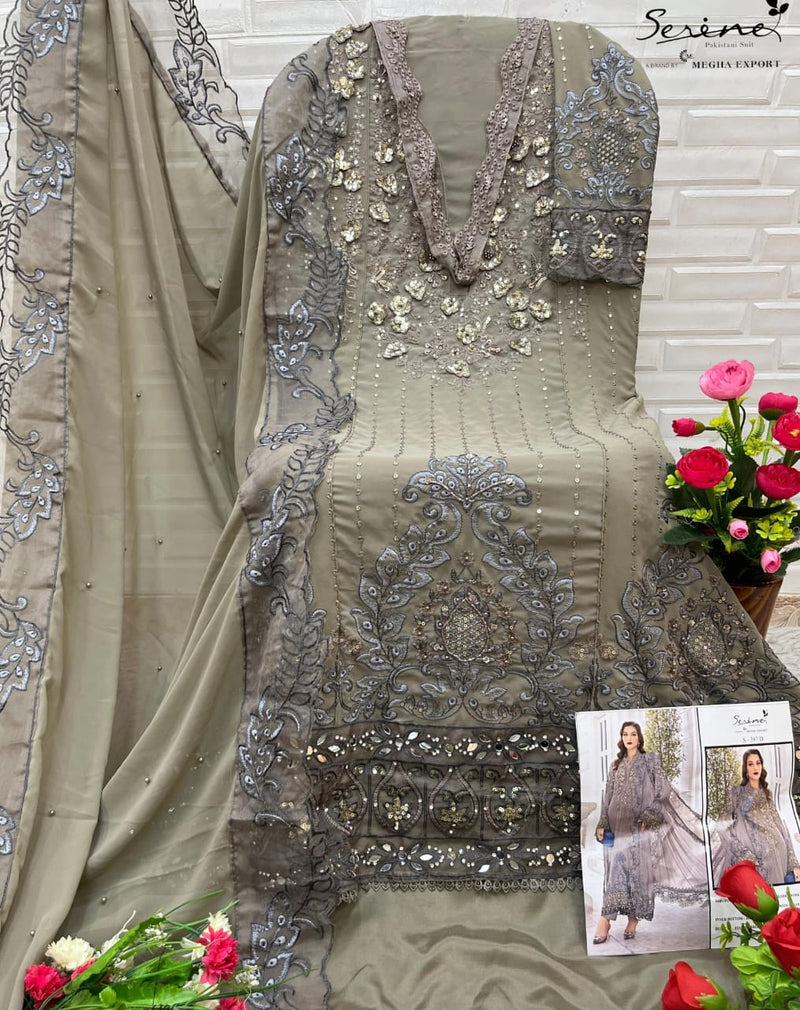 Serine S 397 D Fox Georgette Heavy Embroidered With Handwork Applic Miror Worked Pakistani Suits