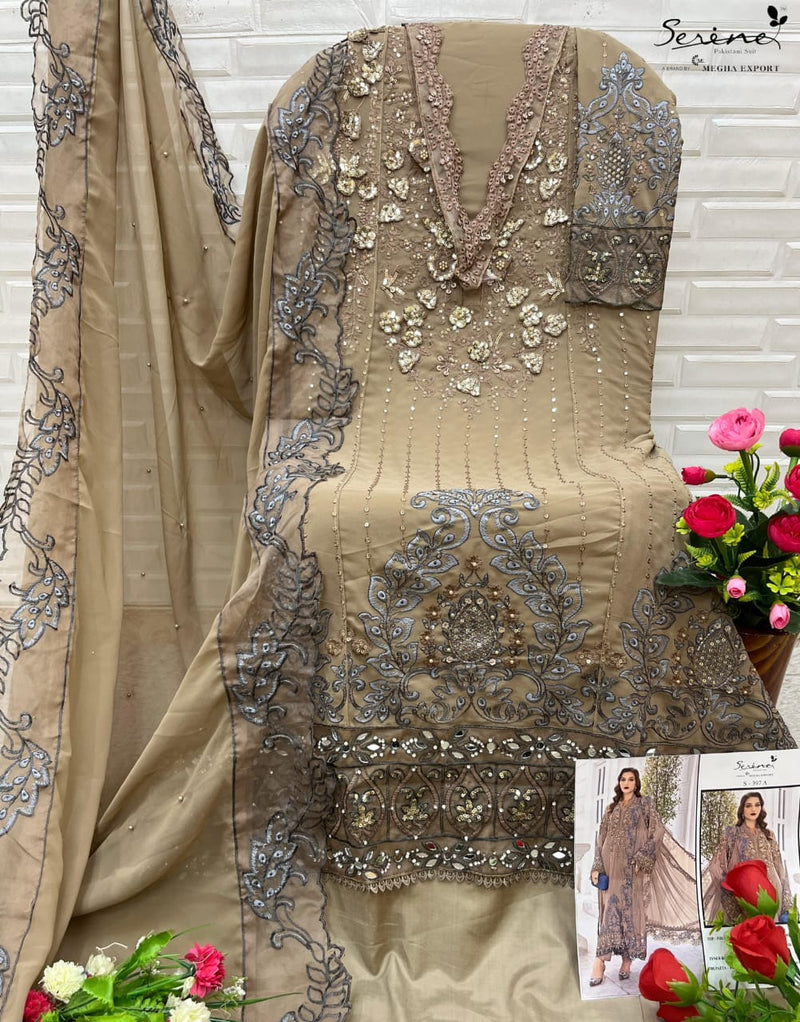 Serine S 397 A Fox Georgette Heavy Embroidered With Handwork Applic Miror Worked Pakistani Suits