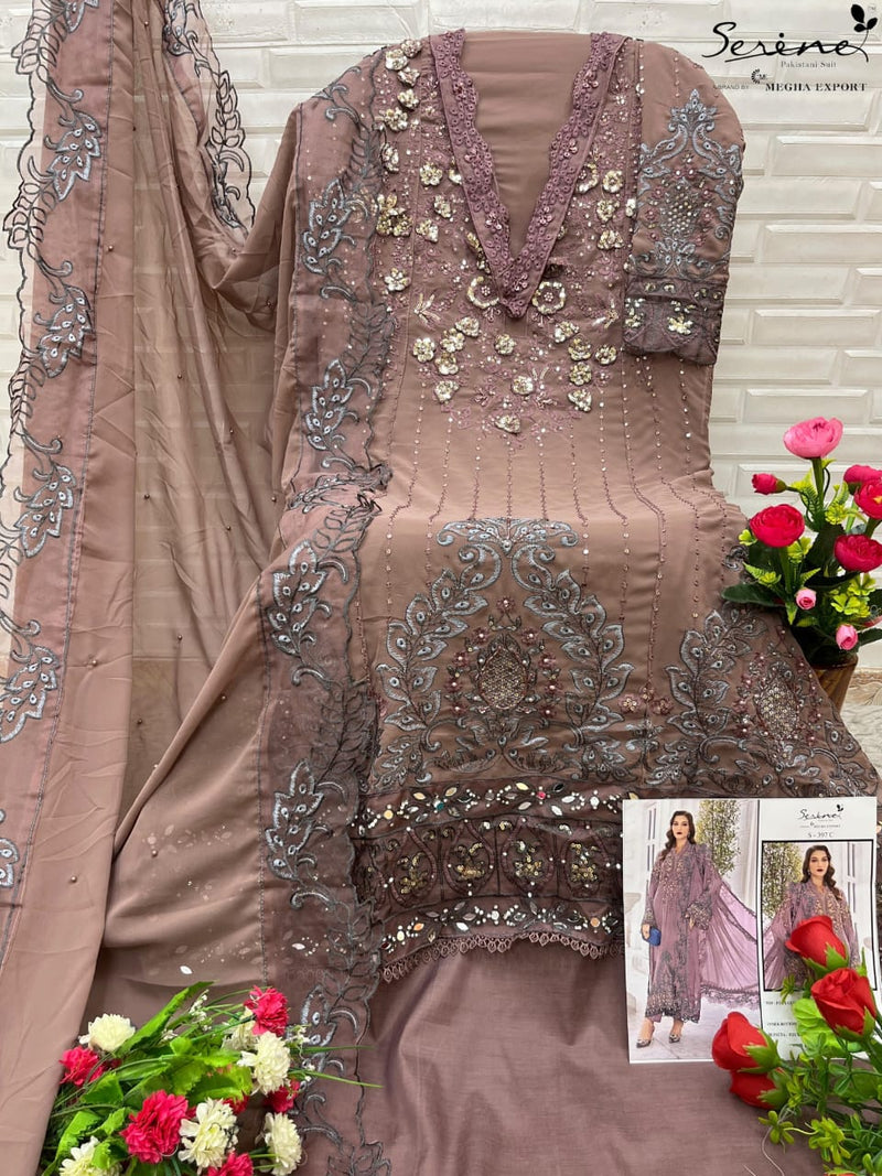 Serine S 397 C Fox Georgette Heavy Embroidered With Handwork Applic Miror Worked Pakistani Suits