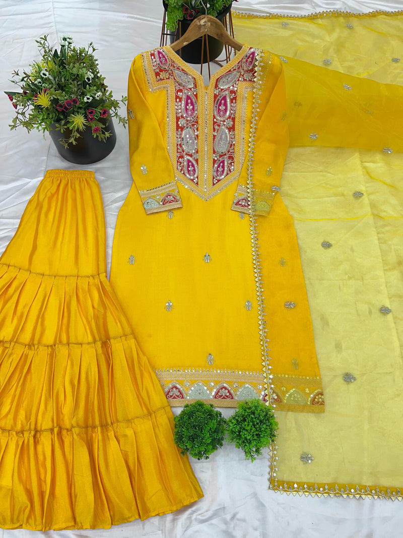 Ssr 505 Heavy Chinon Silk With Heavy Coding Embroidery Sequence Work With Sleeves Pakistani Suits