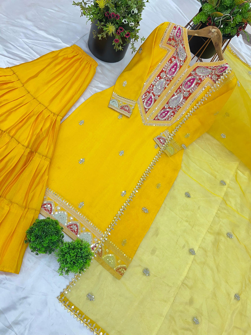 Ssr 505 Heavy Chinon Silk With Heavy Coding Embroidery Sequence Work With Sleeves Pakistani Suits