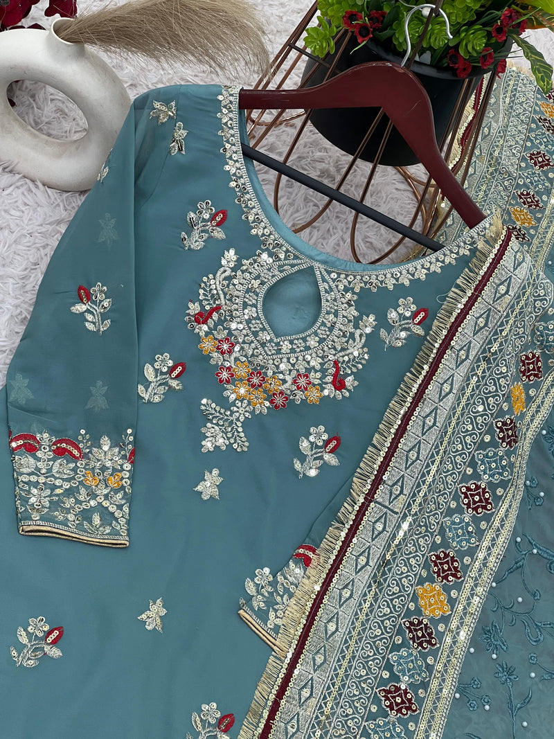 Ssr 504 Designer Party Wear Look Top Plazzo And Dupatta With Heavy Embroidery Work Pakistani Suits