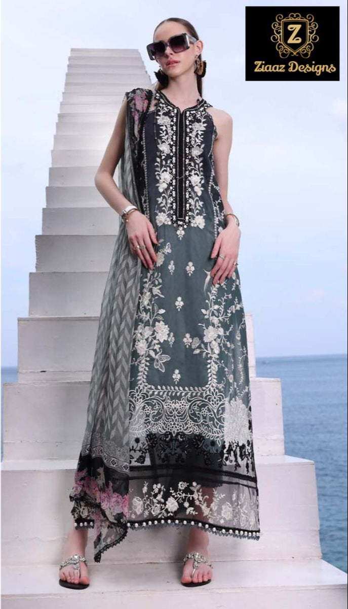 Ziaaz Designs 495 A Georgette Shaded Very Heavy Embroidered Worked Pakistani Suit