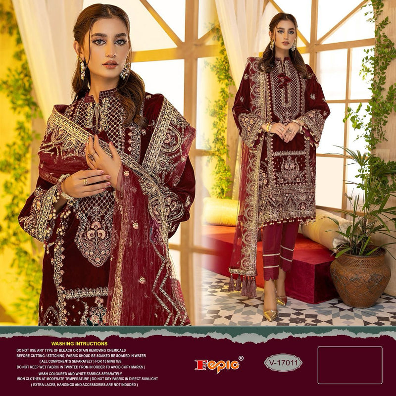 Fepic Rosemeen V 17011 Velvet Embroidery Worked Pakistani Suits