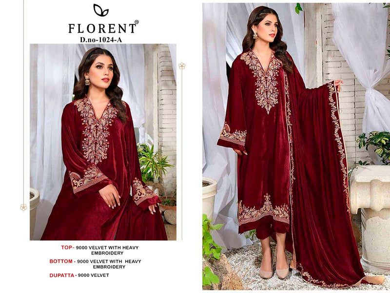 Florent 1024 A 9000 Velvet With Heavy Embroidery Worked Pakistani Suits