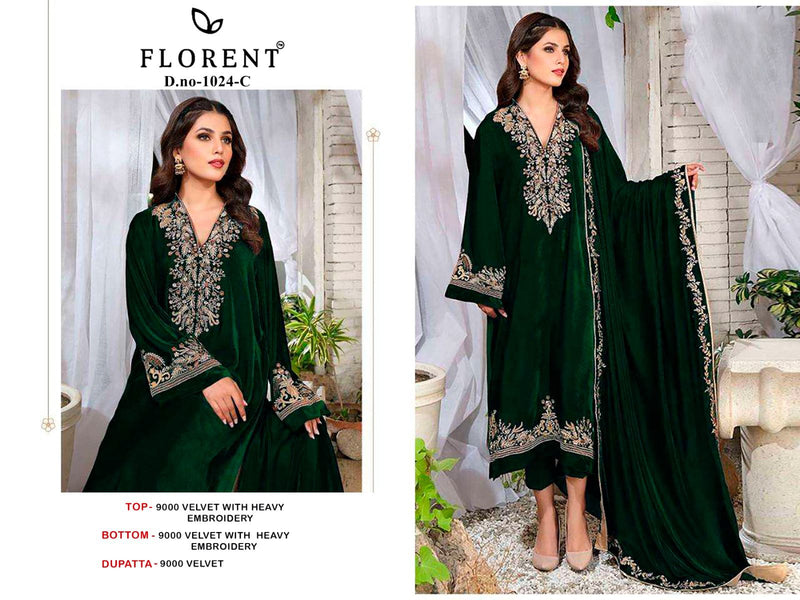 Florent 1024 C 9000 Velvet With Heavy Embroidery Worked Pakistani Suits