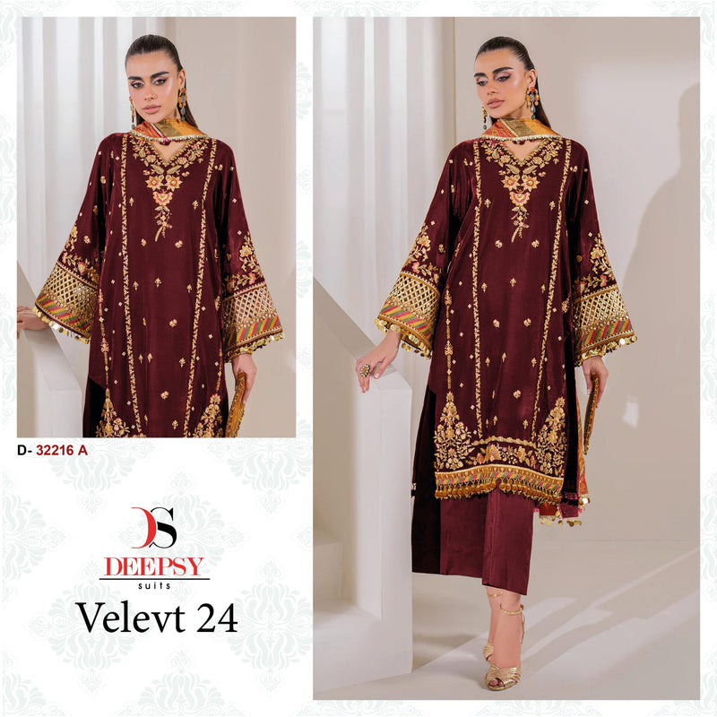 Deepsy Suits 32216 A Velvet With Heavy Embroidery Worked Pakistani Suits