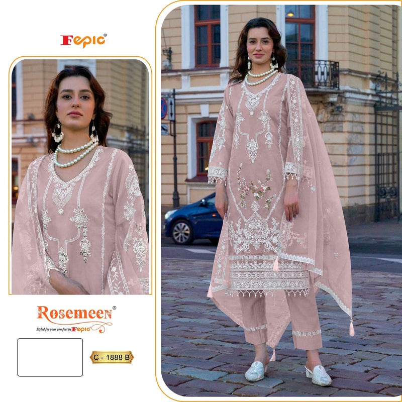 Fepic Rosemeen C 1888 B Organza Embroidered Hand Work Pakistani Suits