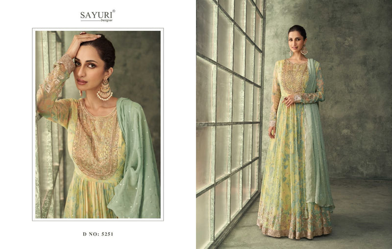 Sayuri Designer Evergreen 5251 Real Georogette Chinon Silk  Front And Back Embroidered With Cancan Suits