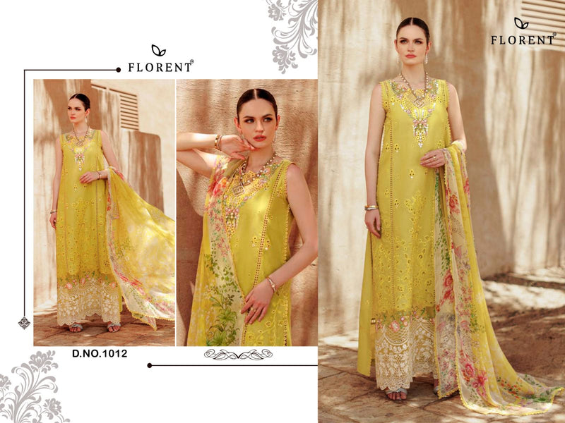 Florent 1012 Noor By Saadiaa Pure Cotton With Chikankari Embroidery Worked Pakistani Suits